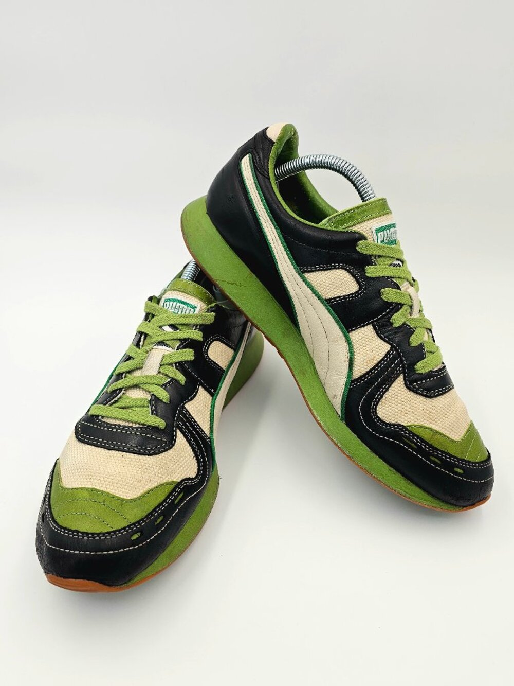 Vintage Puma R-System RS-100 CV Sneakers Green Black Canvas Leather Men's 9.5